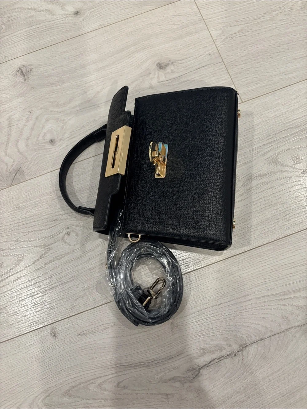 Ted Baker Black Structured Top-Handle Satchel with Gold Hardware
